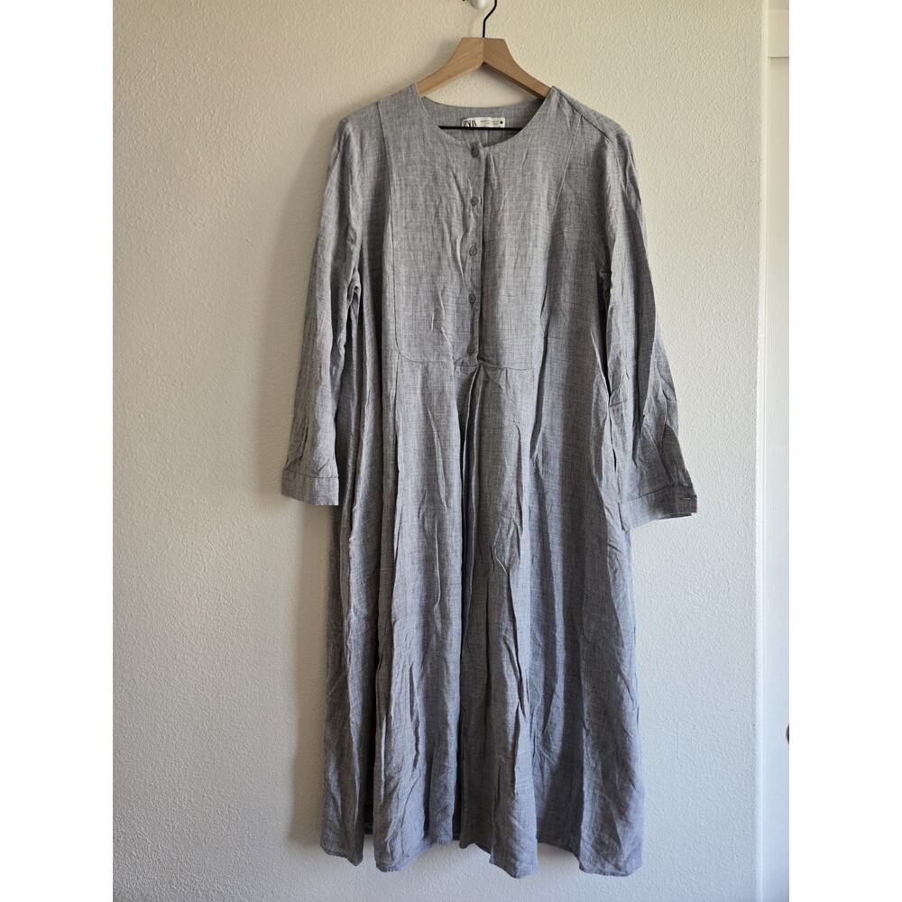 Zara Gray Chore Dress Long Sleeve Maxi Prairie Cottage Boho Lagenlook Country 2X - Picture 2 of 9